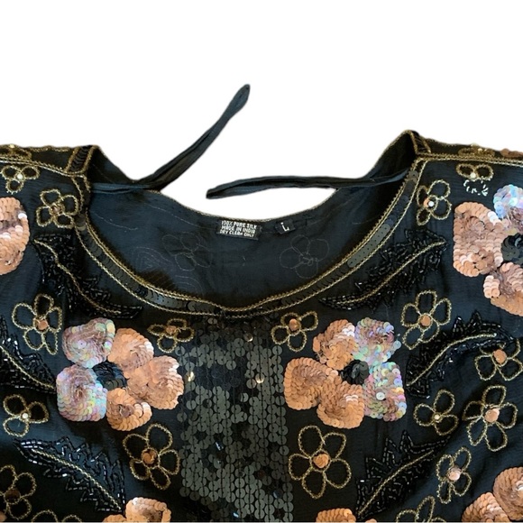 Vintage Beaded Sequin Silk Dress Size Large - Picture 9 of 16